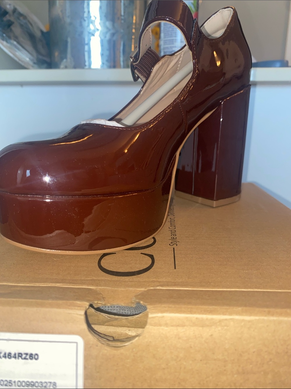 Platform Mary Jane Pumps in Dark wine Patent